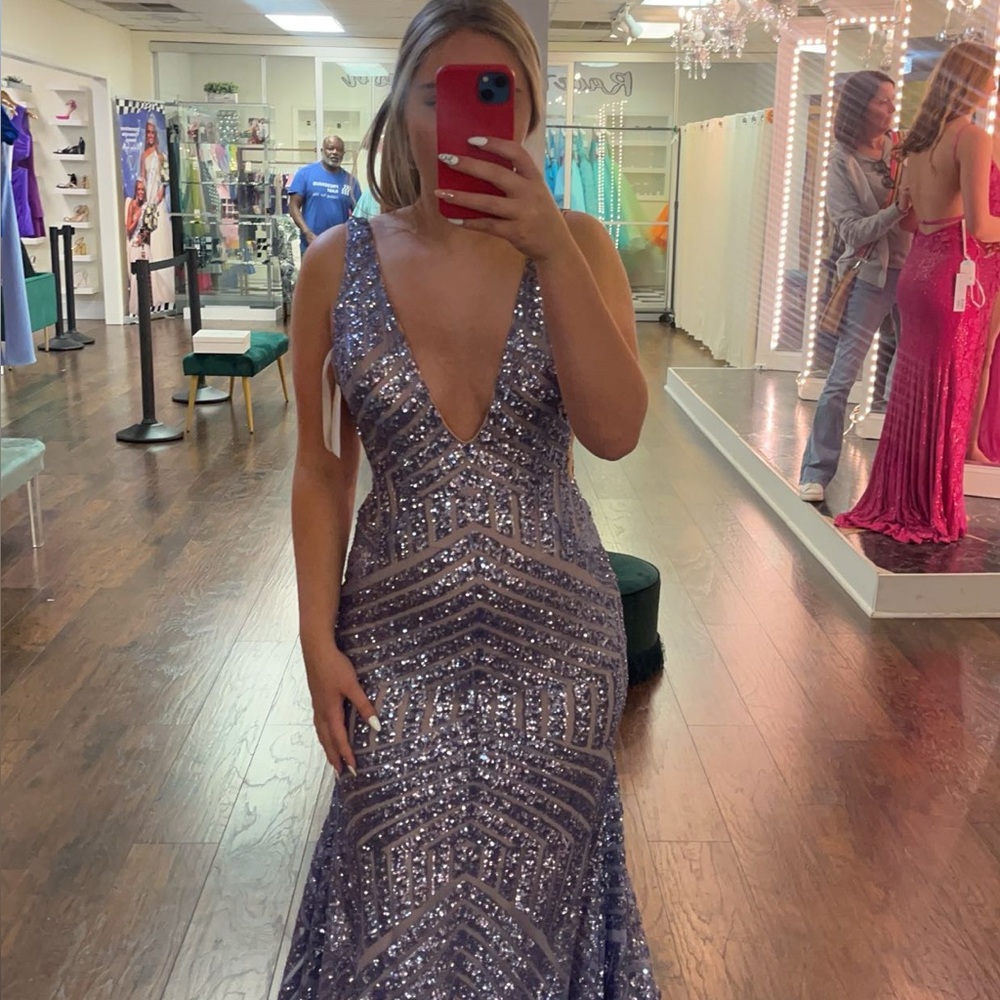 Jovani Silver Sequin Prom Dress